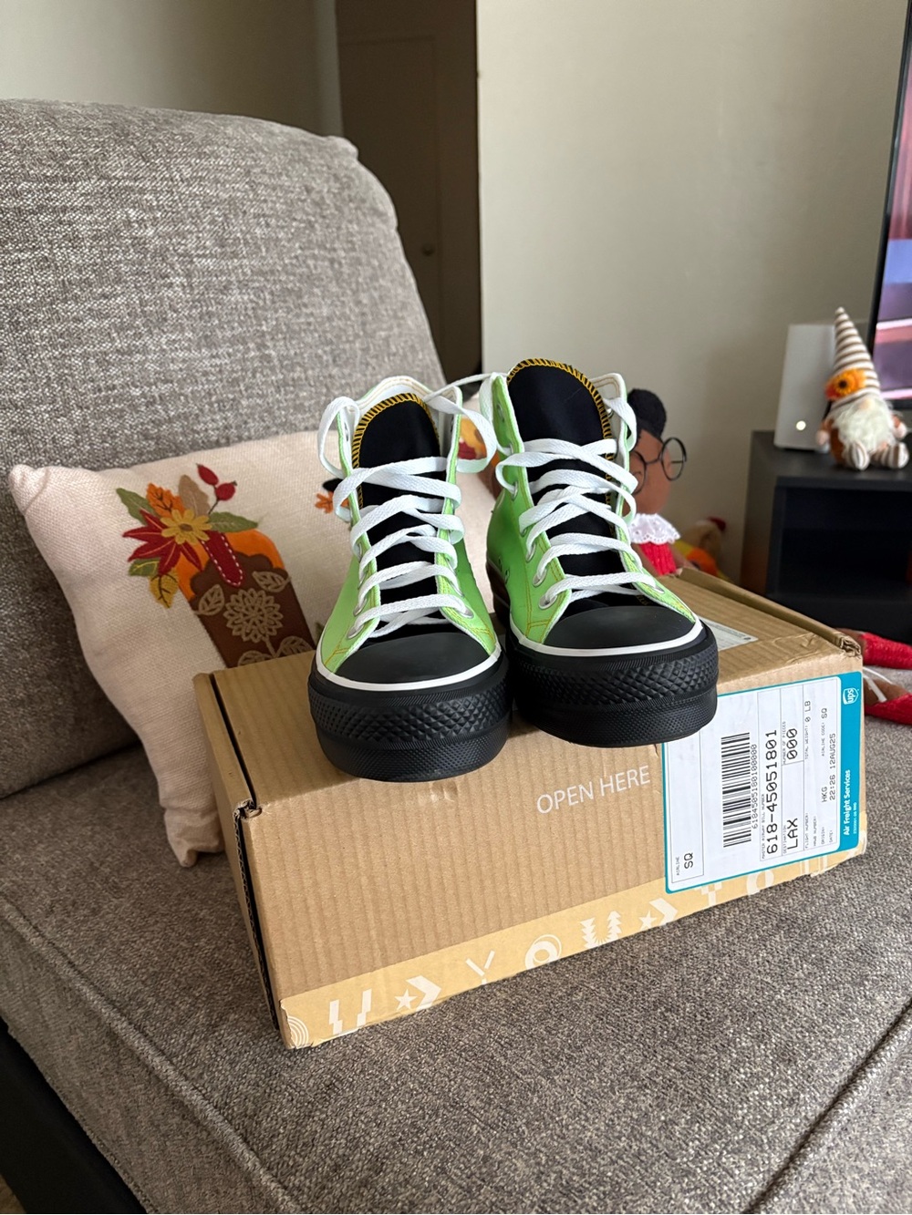Platform High-Top Sneakers in Lime Green and Black